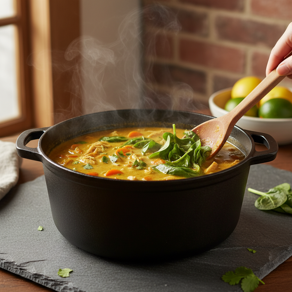 Soupe de Poulet au Lait de Coco, Gingembre & Épinards Frais — Meal Prep Printemps en cuisine
