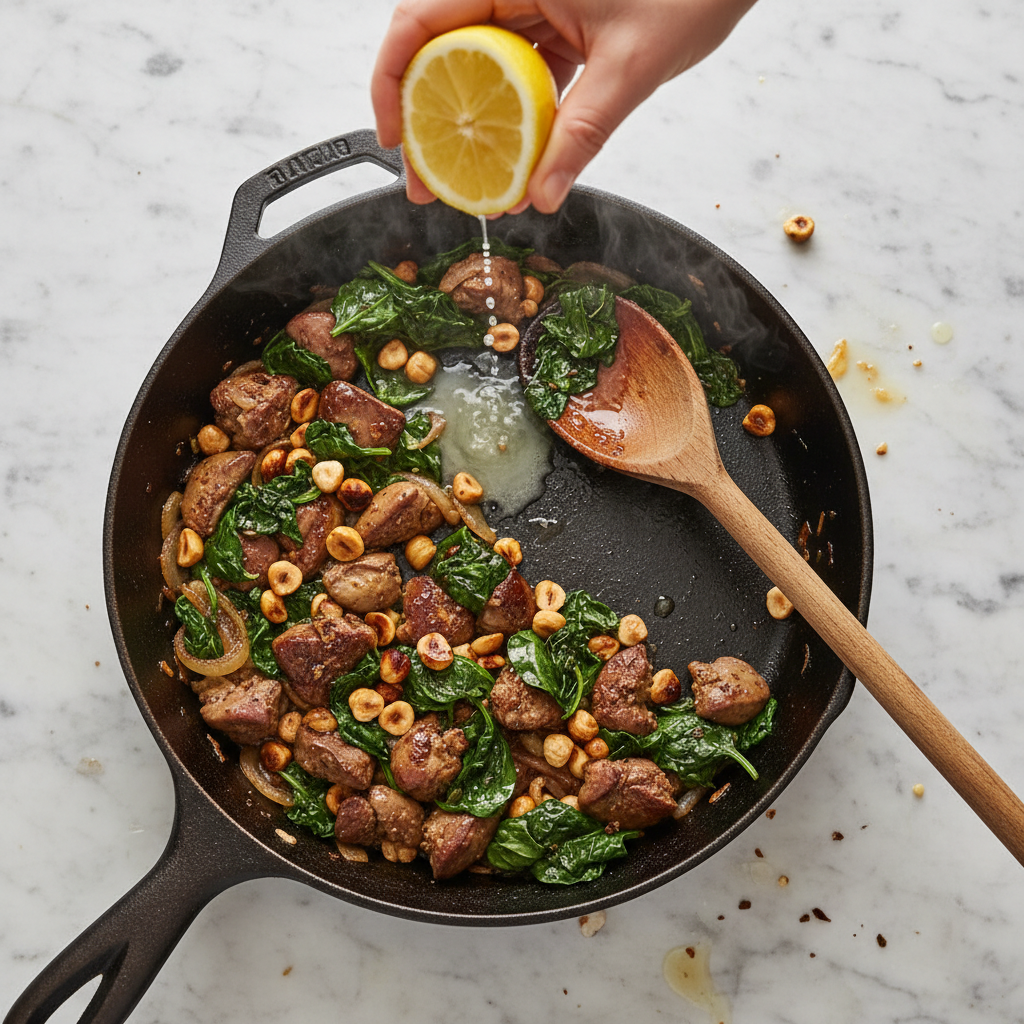 Poêlée de Foies de Volaille au Ghee, Épinards Frais & Noisettes — Meal Prep Printemps en cuisine