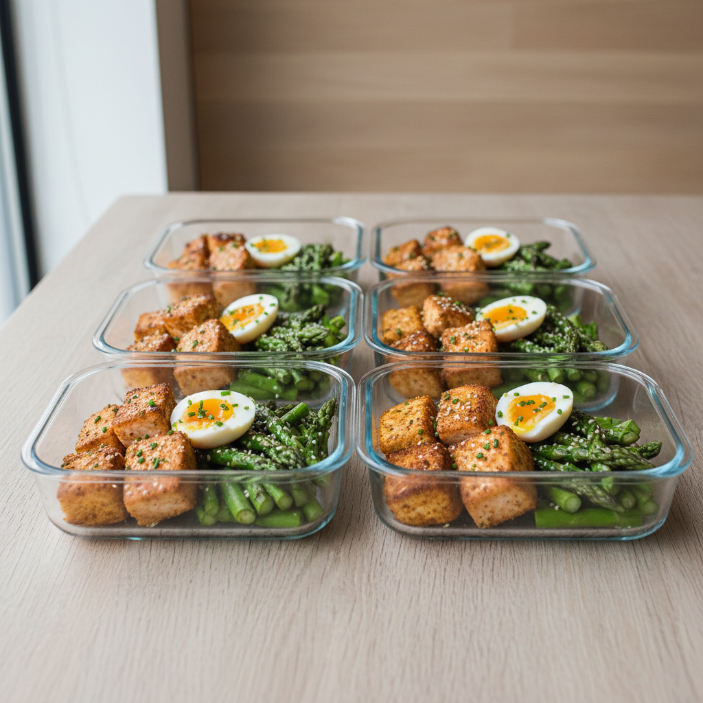 Bowl de Saumon Doré au Ghee, Asperges Vertes & Œuf Mollet — Meal Prep Printemps