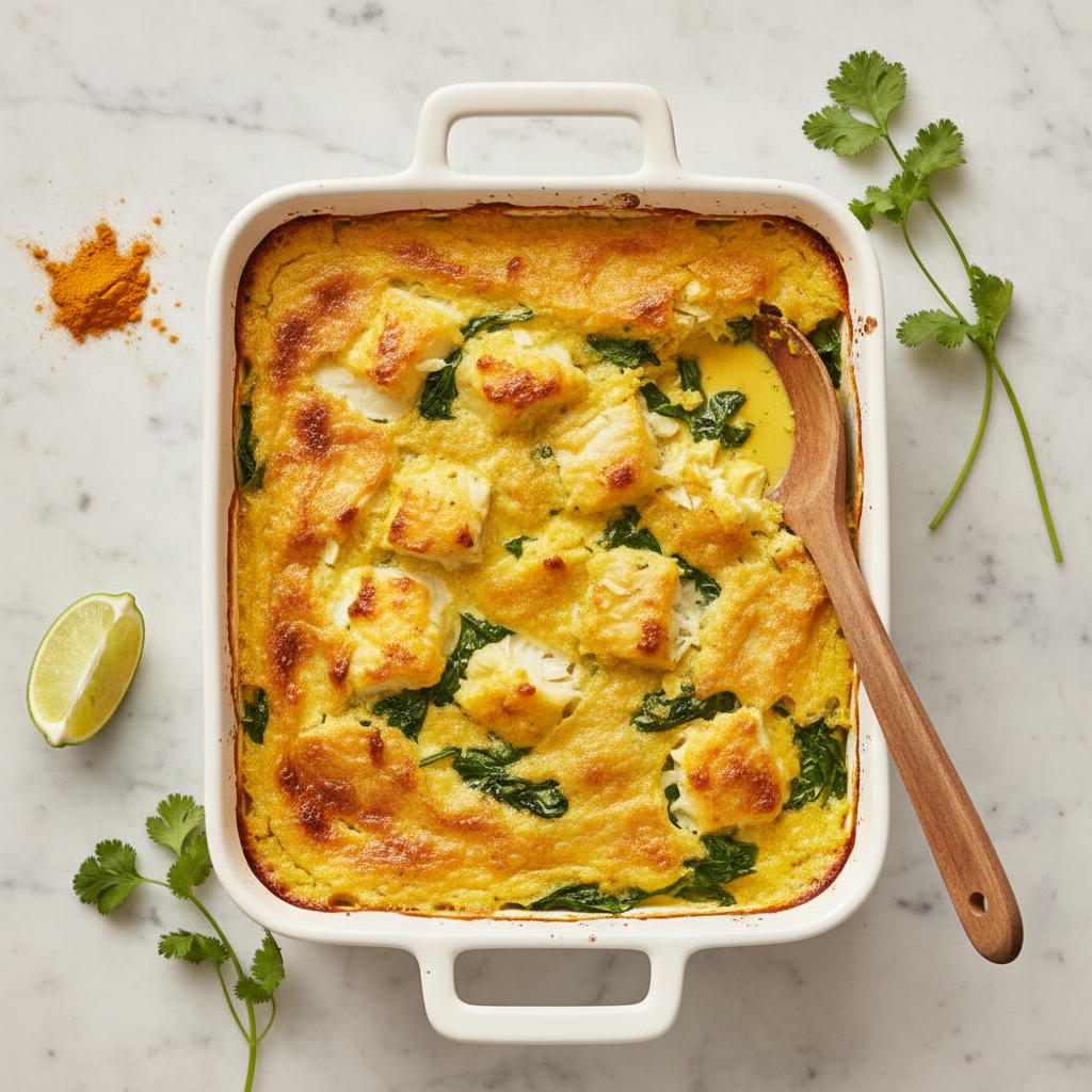 Gratin de Cabillaud au Lait de Coco, Épinards & Curcuma — Meal Prep Printemps en cuisine