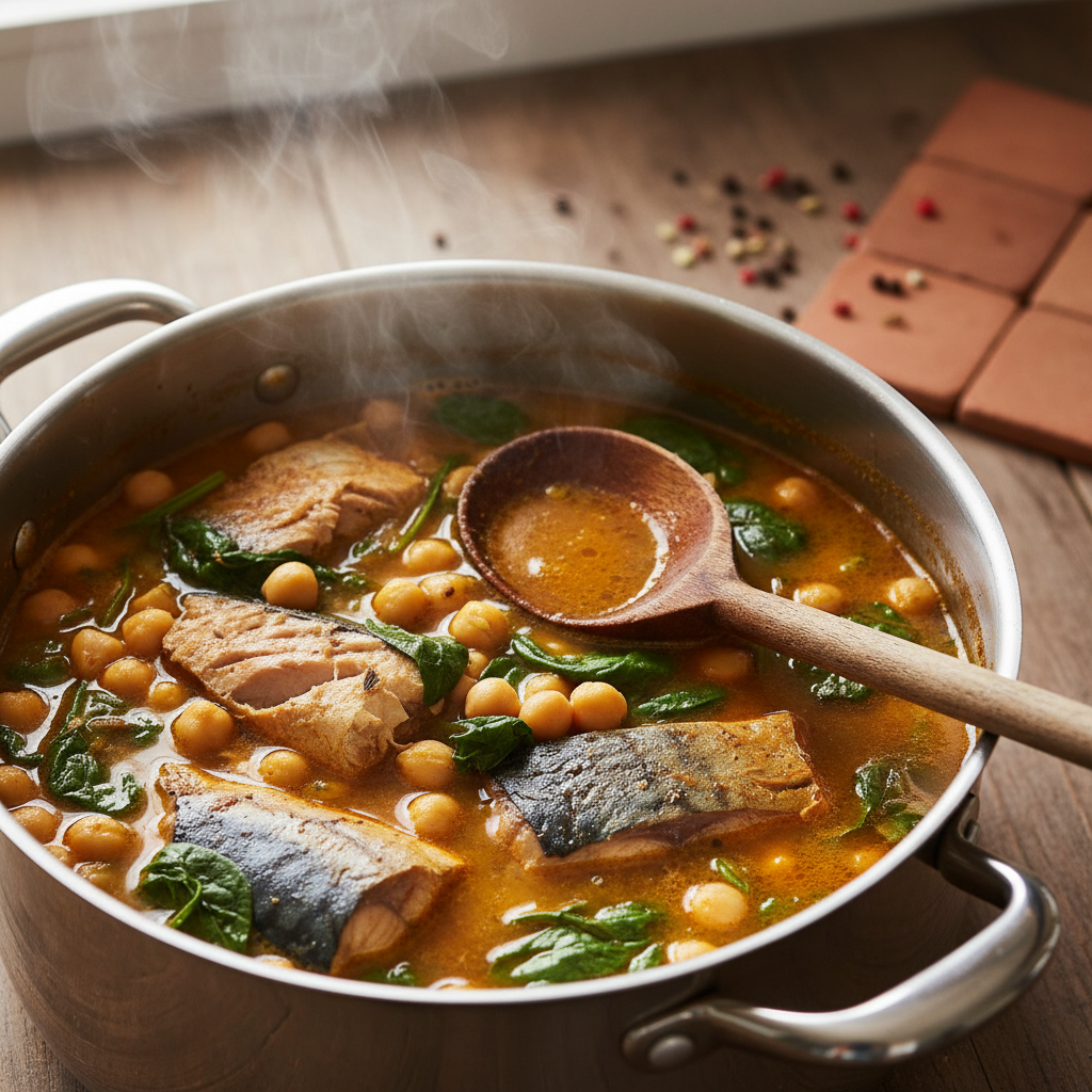 Soupe Épicée de Maquereau, Pois Chiches & Épinards Frais — Meal Prep Printemps en cuisine