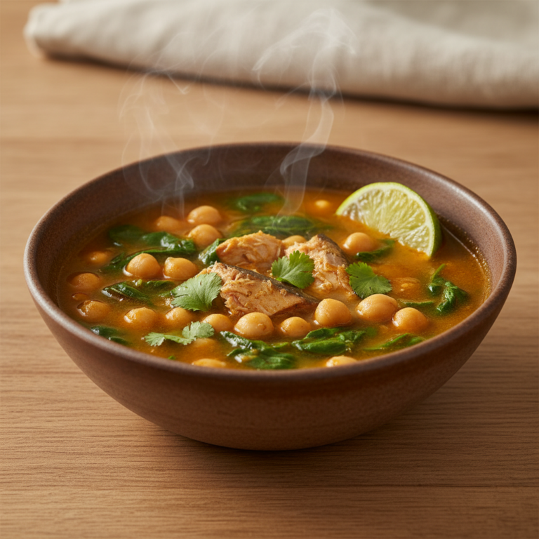 Soupe Épicée de Maquereau, Pois Chiches & Épinards Frais — Meal Prep Printemps