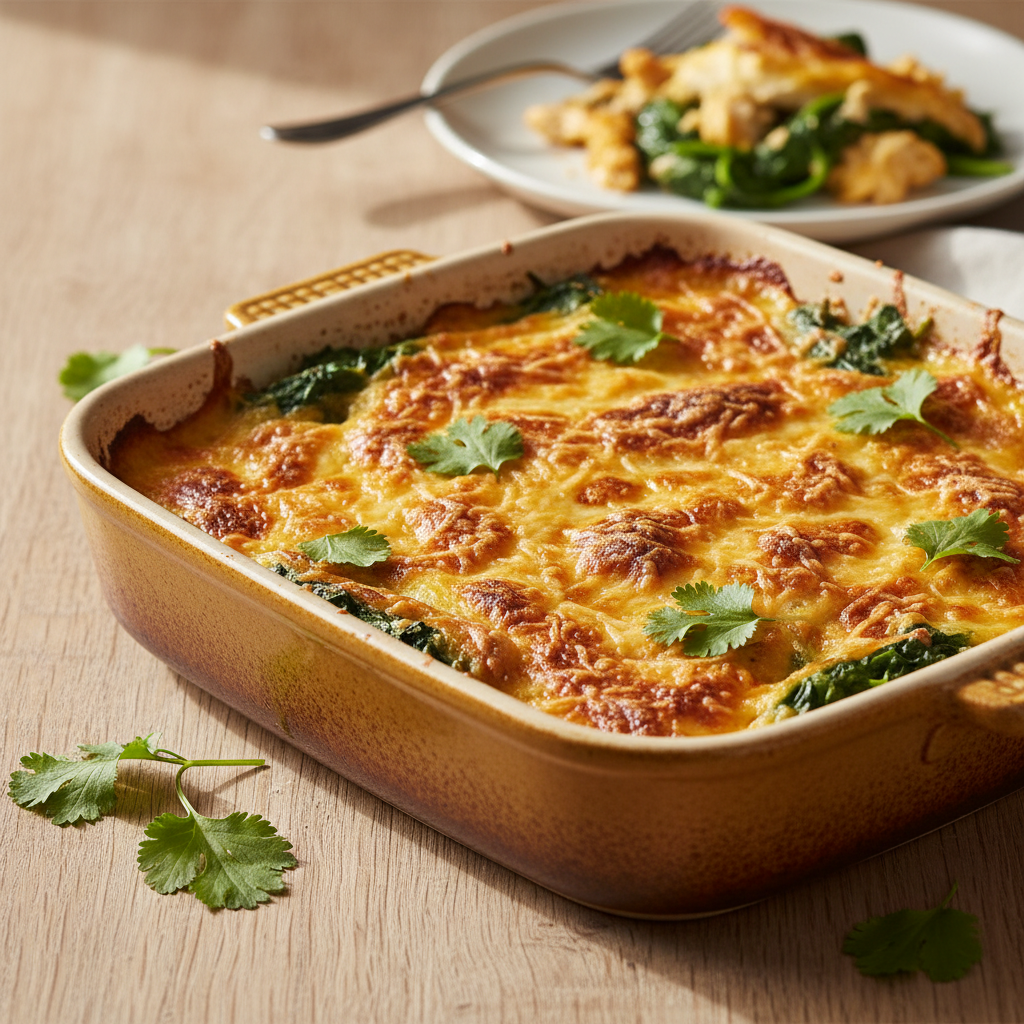 Gratin de Poulet Tandoori, Épinards Frais & Comté — Meal Prep Printemps