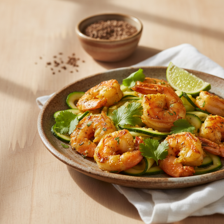 Poêlée de Crevettes au Beurre Clarifié, Courgettes Rubans & Curcuma Frais — Meal Prep Printemps