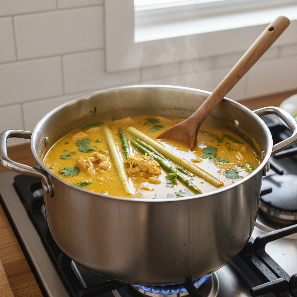 Soupe de Poulet au Lait de Coco, Gingembre Frais & Petits Légumes Printaniers — Meal Prep Printemps en cuisine