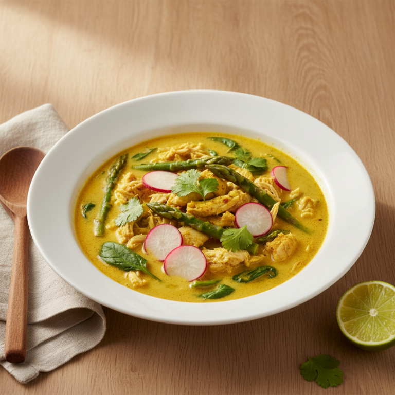 Soupe de Poulet au Lait de Coco, Gingembre Frais & Petits Légumes Printaniers — Meal Prep Printemps